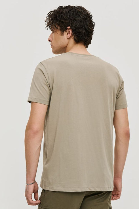 Ανδρικό Κοντομάνικο T-Shirt Χακί με Τύπωμα Brokers